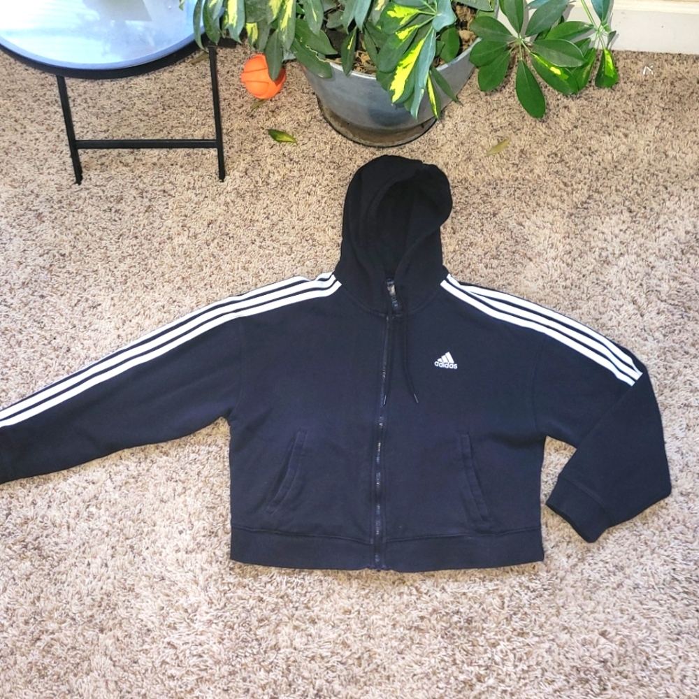 Adidas Cropped Zip-up Hoodie Women's Sz Med